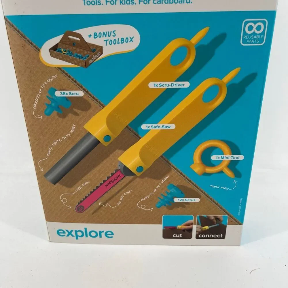 Makedo Explore 50-Piece Cardboard Construction Tool Set Kids STEM Toy NIB